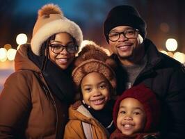 de Afrikaanse Amerikaans familie geniet vieren Kerstmis vooravond samen ai generatief foto