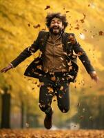 foto van emotioneel dynamisch houding Mexicaans Mens in herfst ai generatief