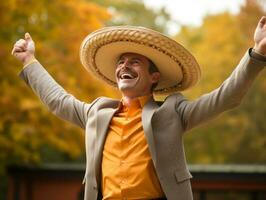 foto van emotioneel dynamisch houding Mexicaans Mens in herfst ai generatief