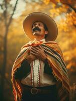 foto van emotioneel dynamisch houding Mexicaans Mens in herfst ai generatief