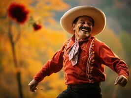 foto van emotioneel dynamisch houding Mexicaans Mens in herfst ai generatief