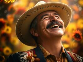 foto van emotioneel dynamisch houding Mexicaans Mens in herfst ai generatief