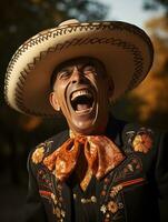 foto van emotioneel dynamisch houding Mexicaans Mens in herfst ai generatief