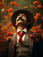 foto van emotioneel dynamisch houding Mexicaans Mens in herfst ai generatief