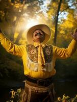 foto van emotioneel dynamisch houding Mexicaans Mens in herfst ai generatief