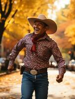 foto van emotioneel dynamisch houding Mexicaans Mens in herfst ai generatief