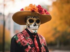 foto van emotioneel dynamisch houding Mexicaans Mens in herfst ai generatief