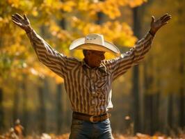 foto van emotioneel dynamisch houding Mexicaans Mens in herfst ai generatief