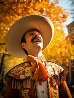 foto van emotioneel dynamisch houding Mexicaans Mens in herfst ai generatief