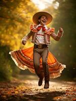 foto van emotioneel dynamisch houding Mexicaans Mens in herfst ai generatief