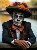 foto van emotioneel dynamisch houding Mexicaans Mens in herfst ai generatief