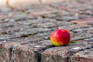 rode appel op het voetpad foto