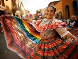 40 jaar oud Mexicaans vrouw in speels houding Aan solide achtergrond ai generatief foto