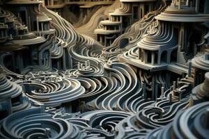 gedraaid fractal labyrinten spiraalsgewijs in absurd complex nog boeiend dimensies foto