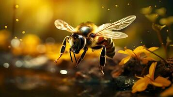 bij of honingbij, honing kam, achtergrond, generatief ai foto