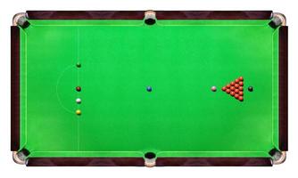 snookertafel met veelkleurige snookerballen op groen bovenaanzicht foto