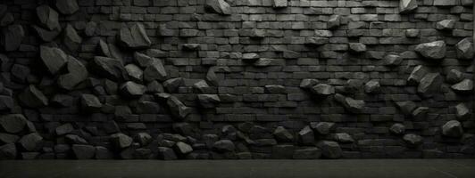 zwart antraciet steen beton structuur achtergrond panorama banier lang. ai gegenereerd foto