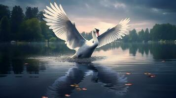 dempen zwaan klapperen Vleugels in de meer. foto