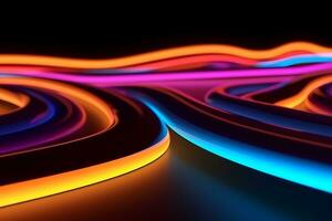 amoled behang met neon licht golven, gloeiend dynamisch golvend lijnen. ai generatief foto