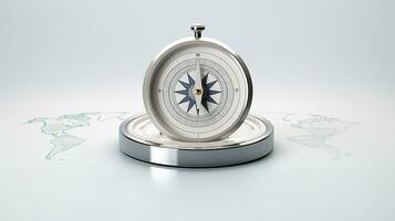 een kompas is Aan top van een wereldbol ai generatief foto