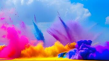 schoon en kleurrijk regenboog holi verf kleur poeder explosie geïsoleerd panorama achtergrond foto