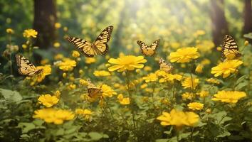 groen weide met madeliefje bloemen en natuurlijk achtergronden voor uw ontwerp. ai-gegenereerd foto