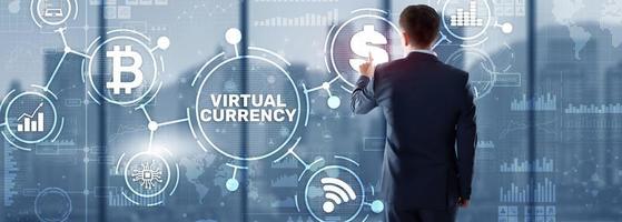 virtueel valutawissel investeringsconcept. achtergrond in financiële technologie foto