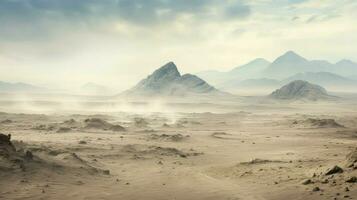 landschap vulkanisch as woestijn ai gegenereerd foto