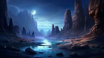 landschap Ravijn maanlicht nacht ai gegenereerd foto
