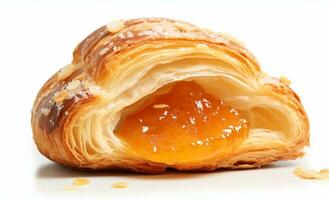 heerlijk ontbijt - croissant met jam en realistisch details. generatief ai, culinaire fotografie vastleggen de detail en realistisch structuur van croissants, met jam. foto