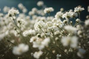 gypsophila droog weinig wit bloemen licht macro. ai gegenereerd foto