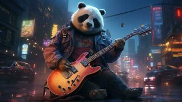 panda romantisch rockster, digitaal kunst illustratie, generatief ai foto