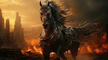 paard wild ridder, digitaal kunst illustratie, generatief ai foto