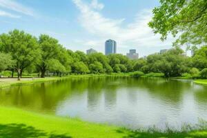 mooi landschap park met bomen en zon. kleurrijk gebladerte in de park. pro foto