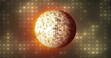 abstract oranje geel gespiegeld spinnen ronde disco bal voor disco's en dansen in nachtclubs jaren 80, 90s lichtgevend achtergrond foto