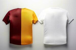 mockup sport- Amerikaans voetbal team uniformen verschillende kleuren shirt, generatief ai illustratie foto