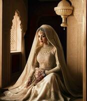 ai gegenereerd. ai generatief - elegant moslim bruid - een mooi viering van liefde en cultuur foto