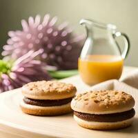 biscuits met kleurrijk toppings van divers smaken, geserveerd Aan een bord Aan een duidelijk en natuurlijk achtergrond, Super goed voor merken, restaurants, bedrijven, voedsel ondernemingen. de concept van generatief ai foto