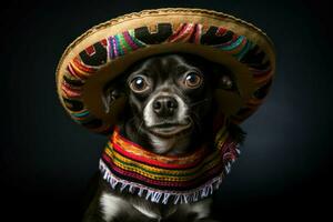 feestelijk schattig hond sombrero. genereren ai foto