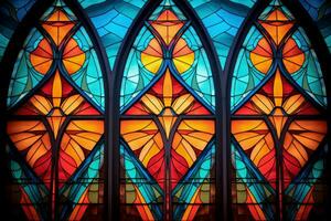 voortreffelijk kleurrijk kerk venster. genereren ai foto