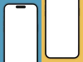 reeks van twee smartphone 14 pro mockup scherm Aan de blauw en geel combinatie kleur achtergrond voor uw telefoon ui ux foto