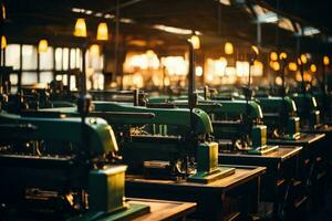 silhouetten van industrieel weefgetouw machines het weven dromen in een kleding stof fabriek foto