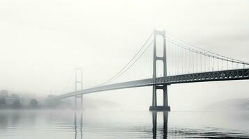 kabel bleef brug silhouet in mist minimalistische monochroom achtergrond met leeg ruimte voor tekst foto