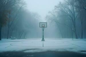 goed onderhouden basketbal rechtbank buitenshuis winter. genereren ai foto