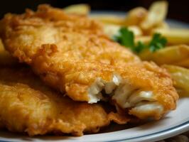 generatief ai. vis en chips - een heerlijk klassiek Brits schotel voor allemaal naar genieten foto