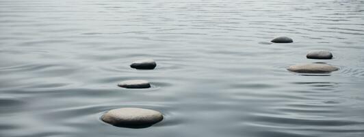 zen pad van stenen in breedbeeld. ai gegenereerd foto