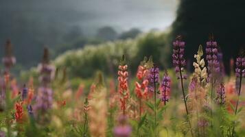 generatief ai. romantisch wilde bloemen boeket een verbijsterend rangschikking van kleurrijk bloesems in een grillig weide. foto