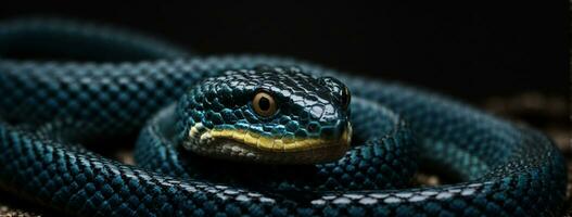 blauw adder slang detailopname gezicht. ai gegenereerd foto