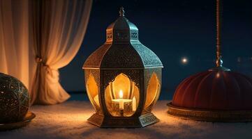 Islamitisch lantaarn goud voor element Islamitisch evenement en viering, ai generatief foto