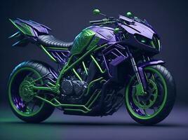 ai generatief, conceptuele ontwerp van een Op maat motorfiets geïsoleerd Aan divers achtergrond foto